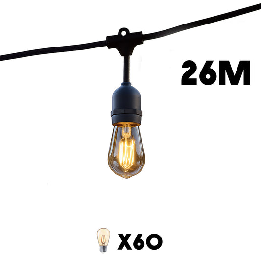 Guirlande lumineuse extérieure raccordable 26m avec 60 ampoules LED filament E27 blanc chaud MAFY LIGHT