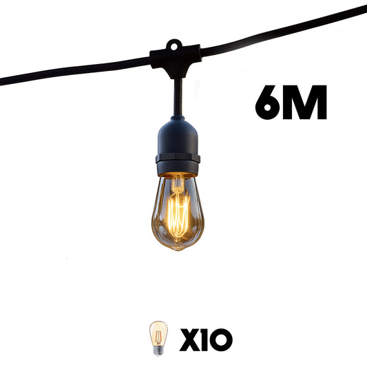 Guirlande lumineuse extérieure 6m avec 10 ampoules LED filament E27 blanc chaud MAFY LIGHT