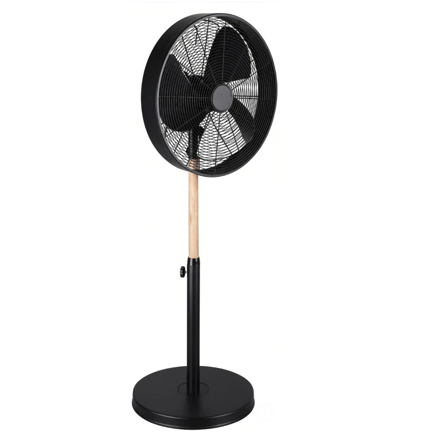 Ventilateur sur Pied Style Industriel OSLO – Noir Mat & Bois 50W