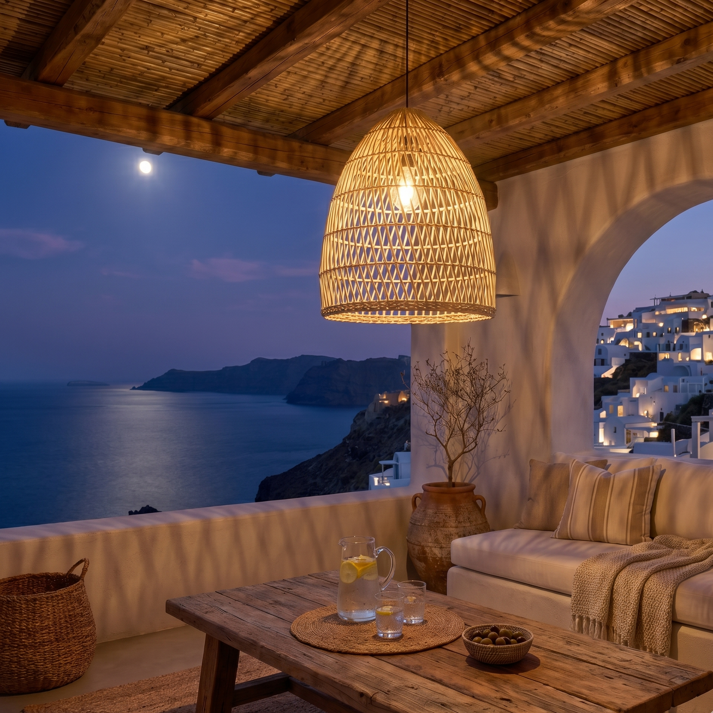 Abat jour naturel PAULO en rotin style bohème H45cm pour monture électrique E27