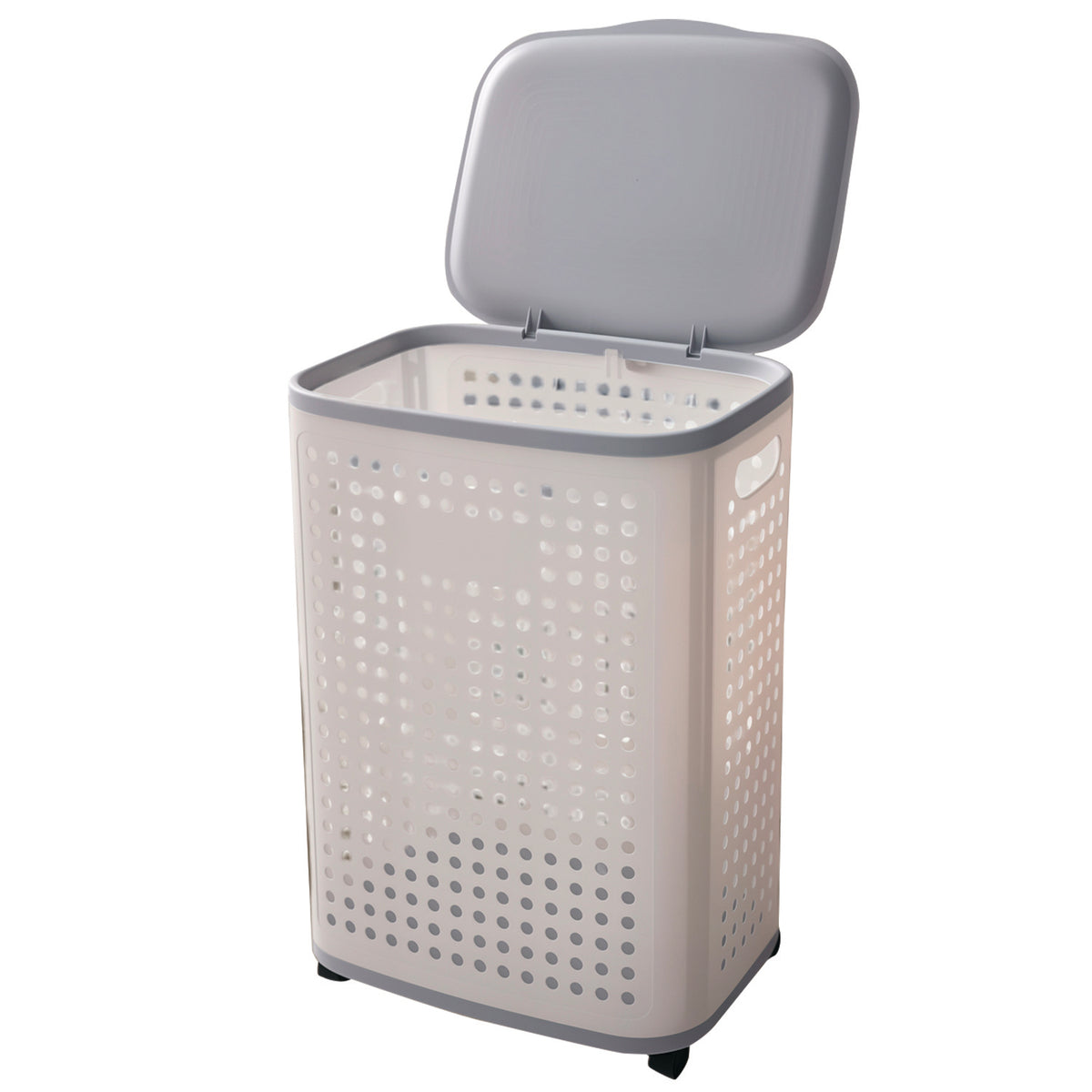 Panier à Linge Sale Pliable 60L LARS avec Couvercle et Roulettes Bac à Linge Plastique Rigide Aéré Anti-Humidité, Corbeille de Rangement Mobile avec Poignées pour Salle de Bain, Buanderie, Chambre et Dressing