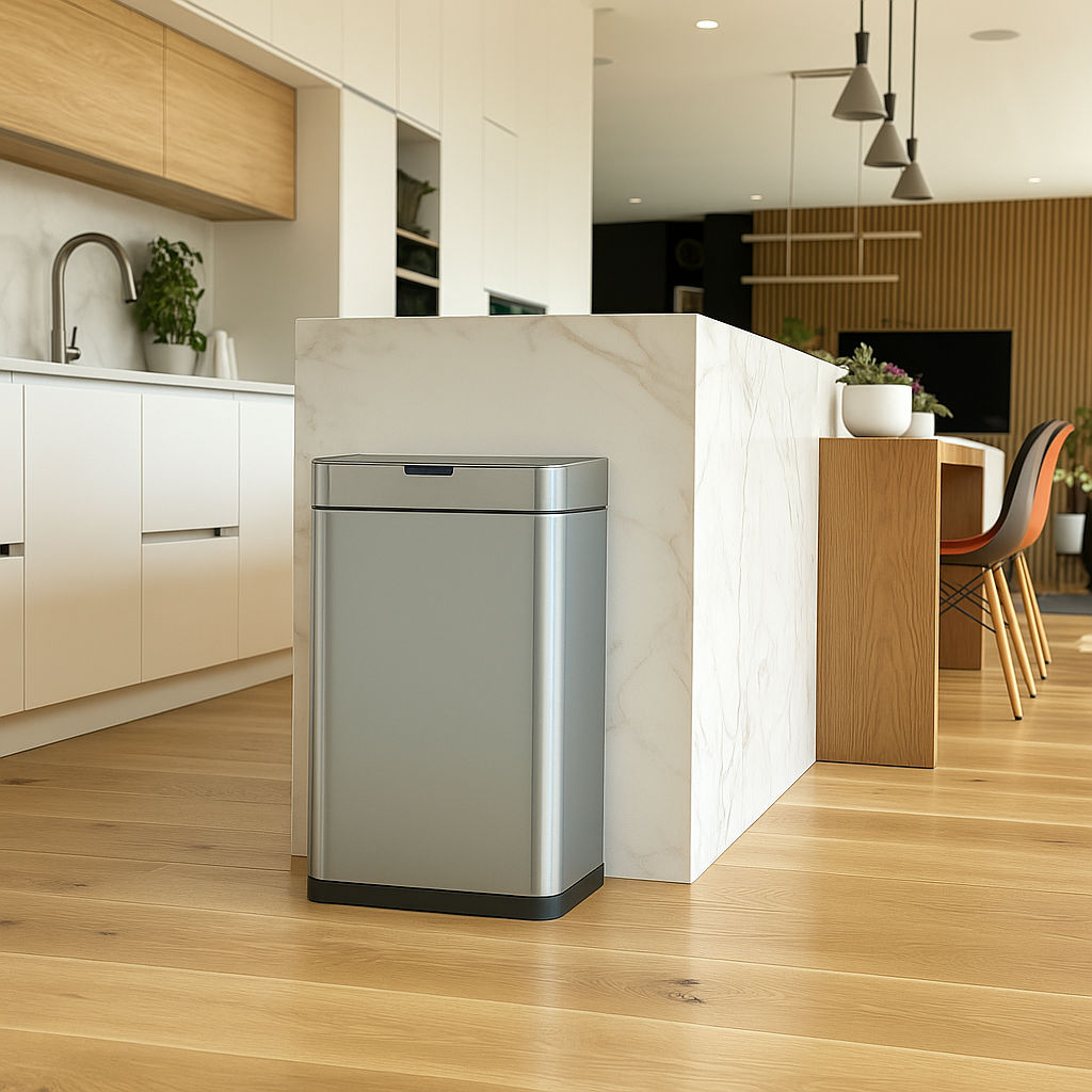 Poubelle de cuisine automatique design 70L DAYTONA en acier INOX avec cerclage
