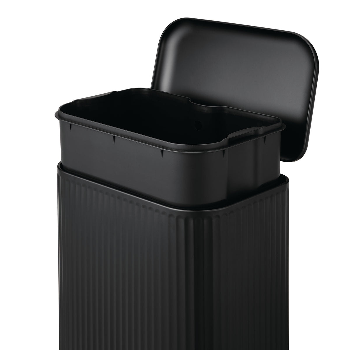 Poubelle de Cuisine à Pédale 50L LINE — Grand Bac à Déchets Rectangulaire Strié en Acier Inoxydable avec Couvercle Soft-Close Anti-Odeurs, Noir Mat
