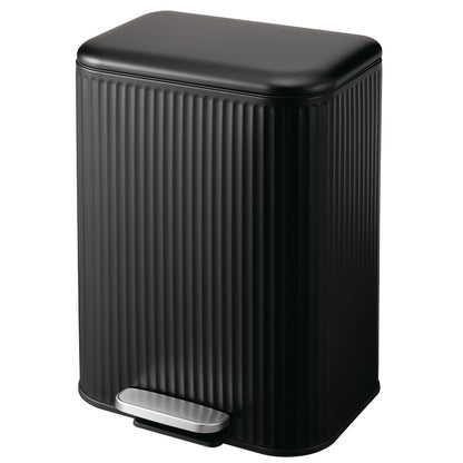 Poubelle de Cuisine à Pédale 50L LINE — Grand Bac à Déchets Rectangulaire Strié en Acier Inoxydable avec Couvercle Soft-Close Anti-Odeurs, Noir Mat