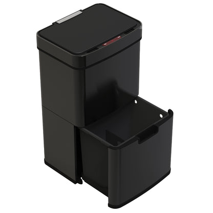 Poubelle De Cuisine Automatique Tri Sélectif Double Compartiment 75l NARVIK Noir brillant Recyclage Grande Capacité Et Poubelle De Table 3l