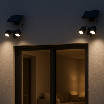 Projecteur solaire deux têtes orientables éclairage puissant panneau solaire déporté LED blanc WALEE BLACK avec détecteur de mouvement H15,4cm