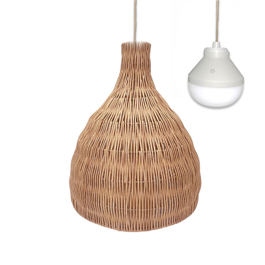 Suspension BELLA NOMAD  en rotin naturel style bohème avec ampoule LED nomade