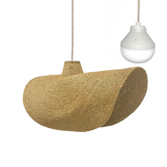 Suspension KLEIA NOMAD en herbe marine style bohème avec ampoule LED nomade