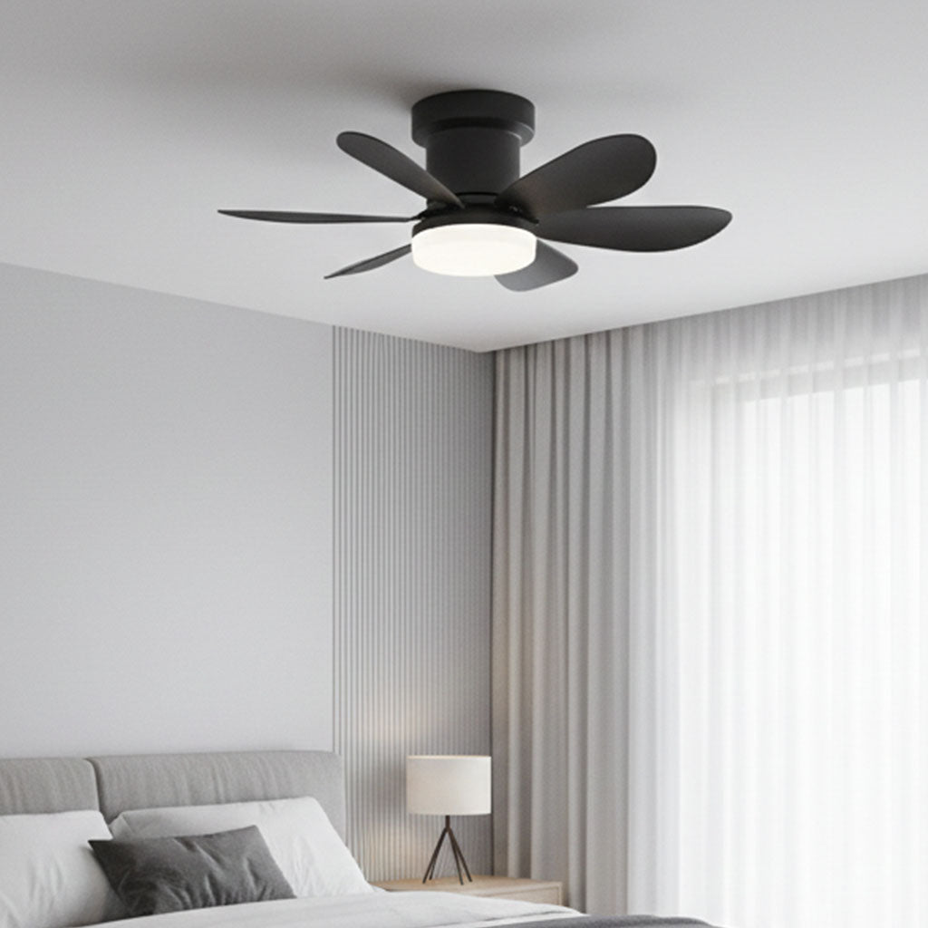 Ventilateur de Plafond 52cm avec Lampe LED MISTRAL Petit Ventilateur Silencieux Chambre Enfant Bureau Cuisine Moteur DC Basse Consommation Réversible Ete Hiver avec Telecommande Noir