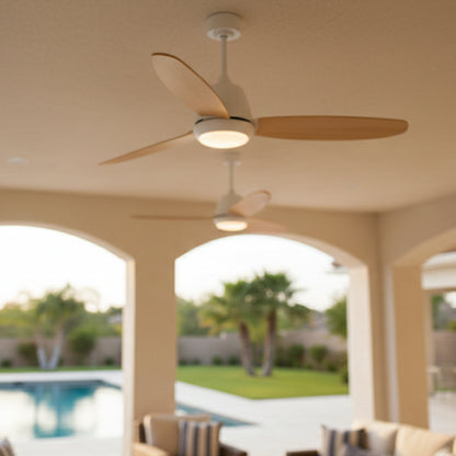 Ventilateur de Plafond CORALI 106cm avec Éclairage LED 15W Intégré Petit Ventilateur Silencieux 34dB pour Chambre et Salon Moteur DC 30W Basse Consommation Réversible Mode Été Hiver 6 Vitesses avec Télécommande Plafonnier 2700 Lumens Blanc et Bois