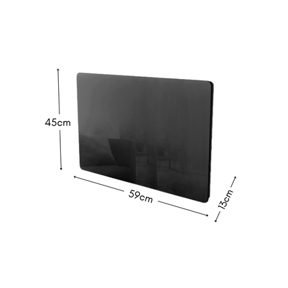 Radiateur électrique noir à inertie sèche bloc CERAMIQUE + facade VERRE écran LCD 1000W GLASS Norme NF