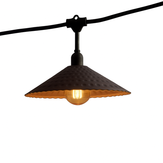 Guirlande lumineuse extérieure raccordable 18m avec 40 ampoules LED filament E27 blanc chaud VINTY LIGHT et abat-jour en métal style vintage