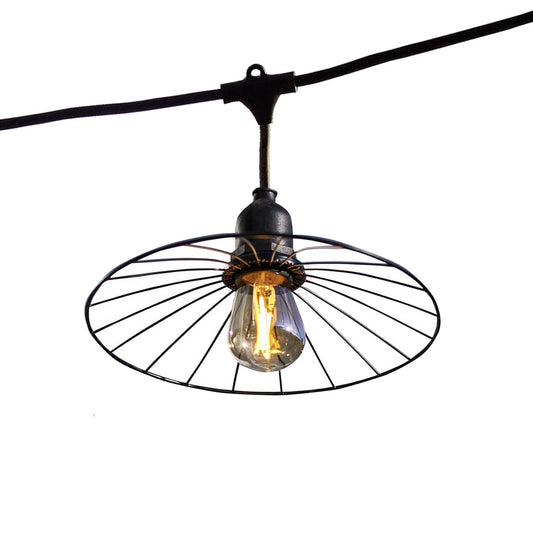 Außenleuchtengirlande mit Stahlschirm in Käfigoptik 10 warmweiße LED E27 Filamentbirnen CHIC CAGE LIGHT 6m