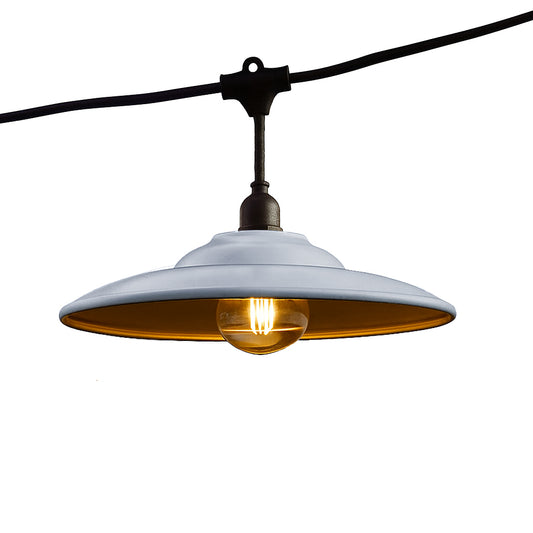 Außenleuchtengirlande mit Stahlschirm im Industriestil 10 Glühlampen E27 Fassung warmweiß LED BOWL GALVA LIGHT 6m
