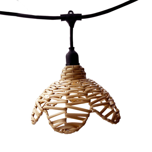 Lot de 2 guirlandes lumineuses extérieur connectables 14 abat-jour fleur en polyrotin style bohème ampoules filament E27 LED blanc chaud 2x FLOWER LIGHT 10m