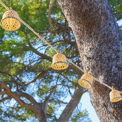 Guirlande lumineuse extérieur raccordable 10 abat-jour naturels en rotin MALY LIGHT HYBRID LED blanc chaud 8m solaire et sur secteur