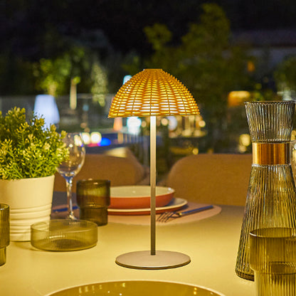 Lampe de table sans fil polyrotin blanc dimmable FAROE H30cm