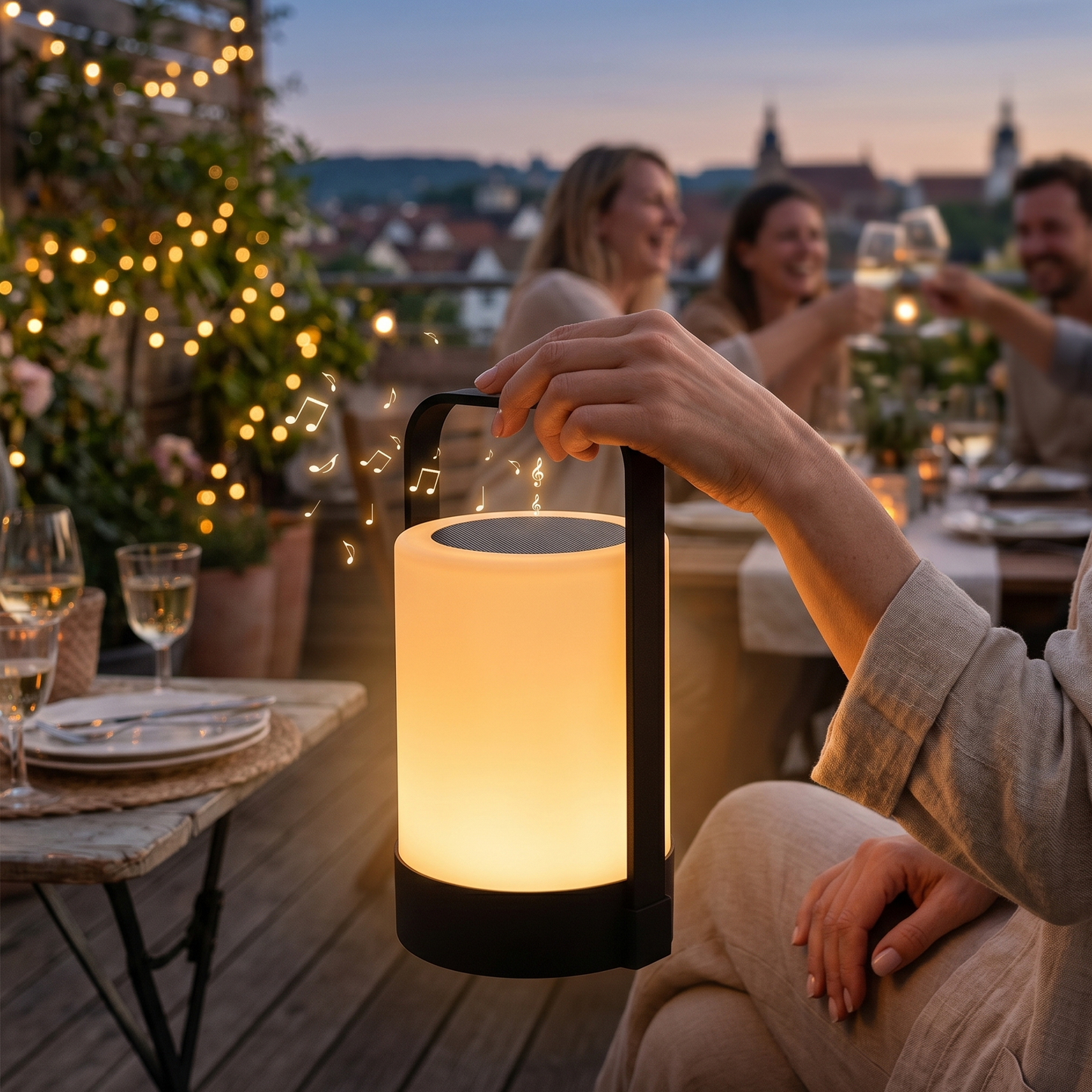 Lampe enceinte bluetooth sans fil LED blanc/multicolore dimmable NINA PLAY H22cm avec télécommande