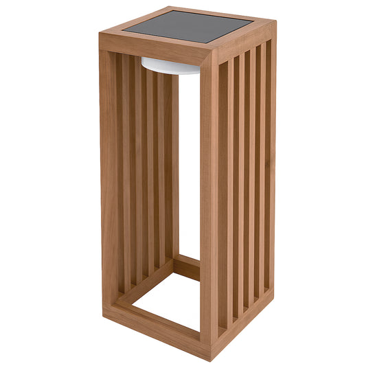 Lanterne solaire décorative LED blanc chaud CHENNAI TALL en bois teck massif H50cm