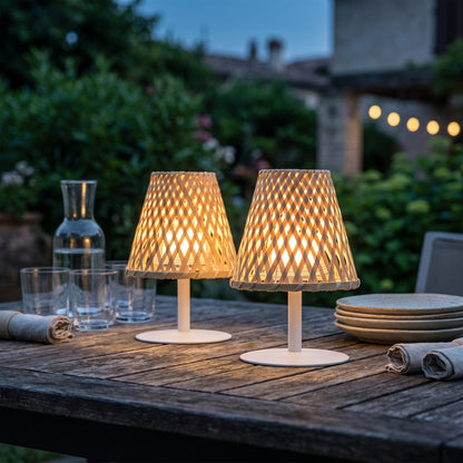 Lot de 2 lampes de table sans fil bambou LED blanc chaud/blanc dimmable 2X IBIZA H26cm