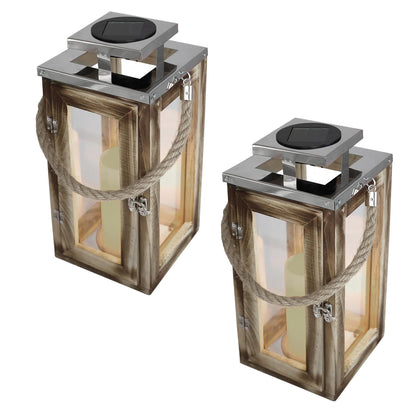 2 Lanternes solaire bois OAKY H28CM