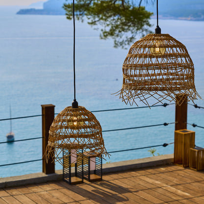 Lot de 2 abat jour en polyrotin style bohème 2x HAWAII LONG H35 et H45cm