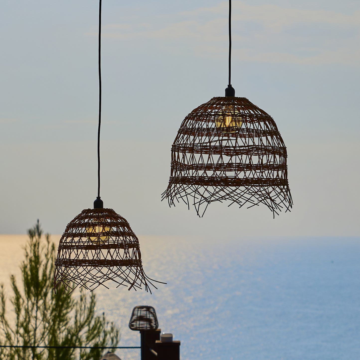 Lot de 2 abat jour en polyrotin style bohème 2x HAWAII LONG H35 et H45cm