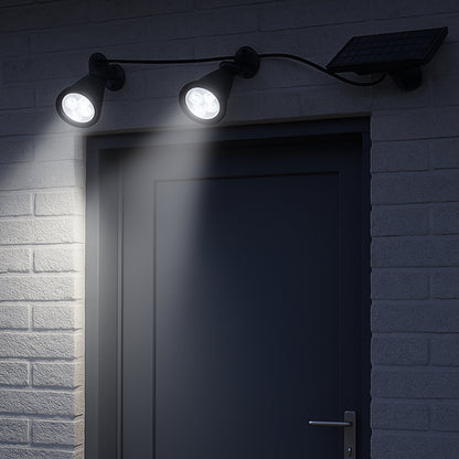 Double spot solaire relié avec panneau solaire déporté 2 en 1 à piquer ou à fixer éclairage puissant LED blanc dimmable FAMILY SPIKY H34cm