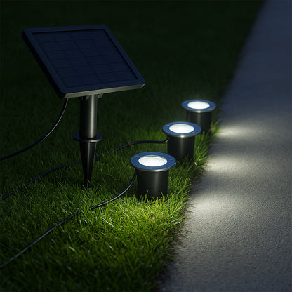3 Spots Solaires bord de piscine avec Panneau solaire déporté 3x SOLPOOL LED Blanc chaud H10cm
