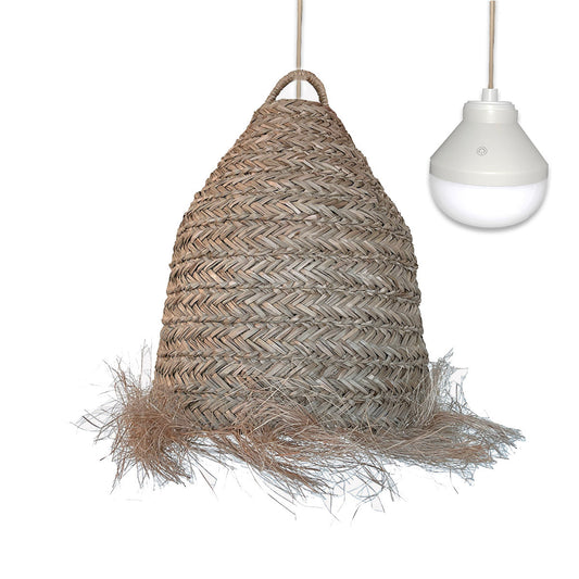 Suspension ANAFI NOMAD en jonc de mer naturel style bohème avec ampoule LED nomade