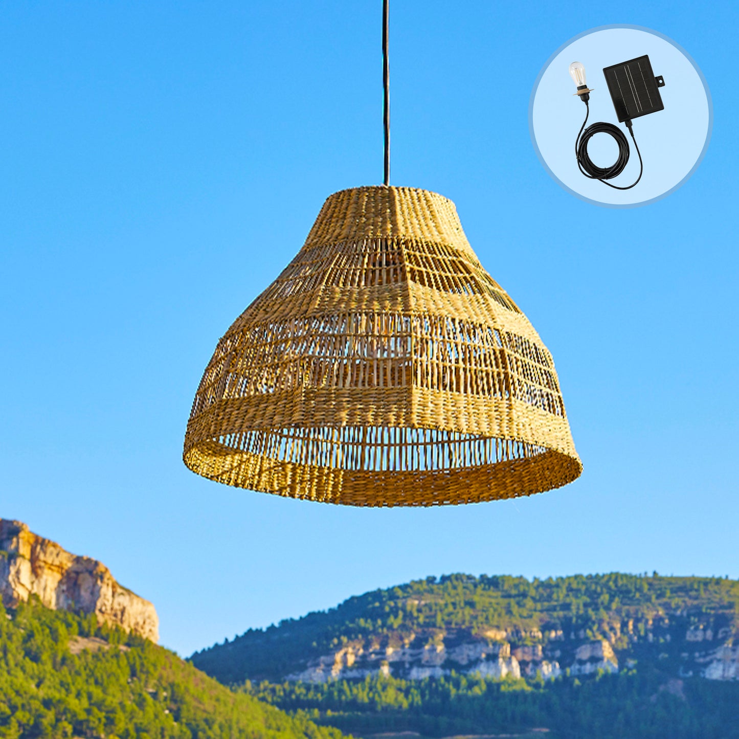 Suspension solaire MERIDA SOLAR en herbe marine avec câble hybride secteur et solaire 5m de longueur