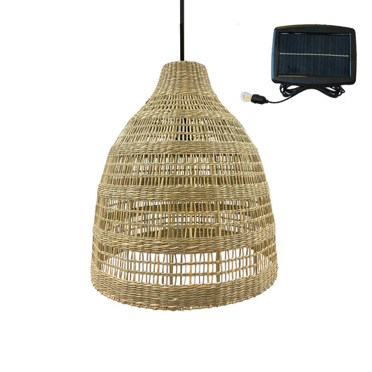 Suspension solaire bohème en herbe marine naturelle style vannerie tressée LED blanc chaud FREYA LONG SOLAR 5m de longueur