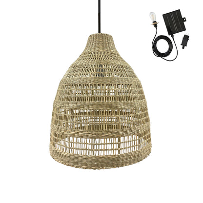 Suspension solaire bohème en herbe marine naturelle style vannerie tressée LED blanc chaud FREYA LONG SOLAR 5m de longueur
