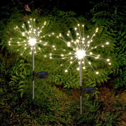 Lot de 2 balises solaires décoratives à planter LED 2x FIREWORKS SPIKE H97cm