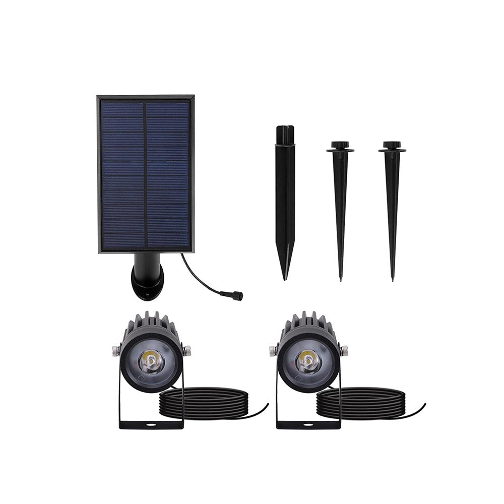 Doppelte Solarstrahler verbunden mit entferntem Solarpanel 2 in 1 zum Kleben oder Befestigen Leistungsstarke kaltweiße LED-Beleuchtung 2x RUND H27 cm