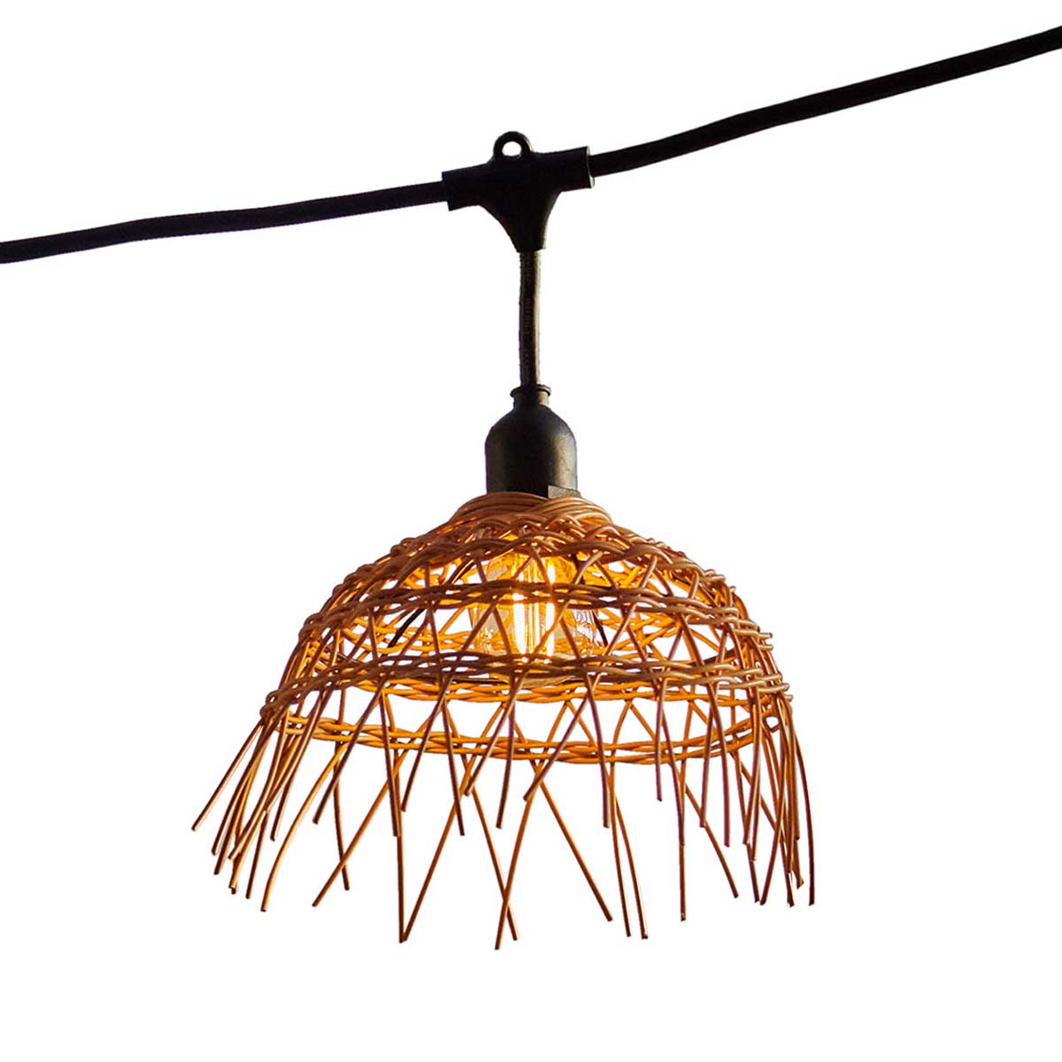 Außen anschließbare Lichterkette mit Polyrattan-Lampenschirm im Bohemian-Stil 10 Glühlampen E27-Fassung warmweiß LED HAWAII-LICHT ANSCHLIESSBAR 6m