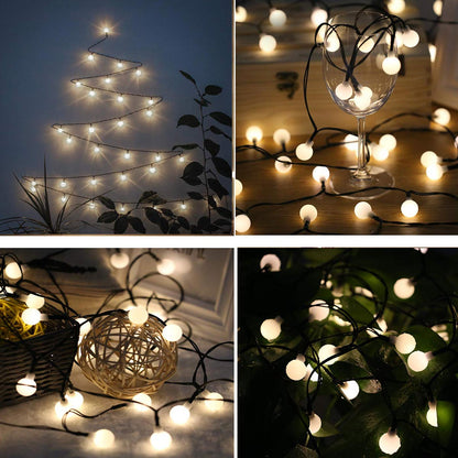 Guirlande lumineuse solaire ampoules rondes 60 LED blanc chaud BILLY 6.90m - REDDECO.com