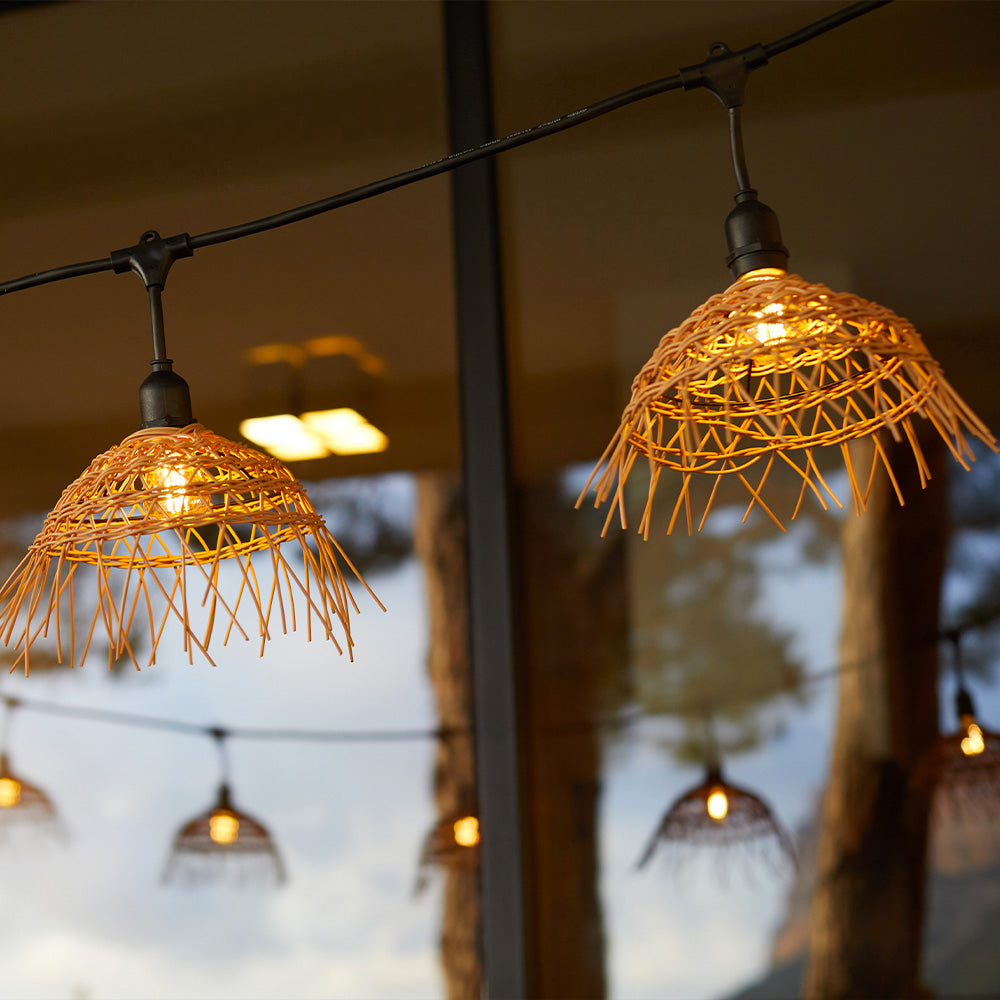 Außen anschließbare Lichterkette mit Polyrattan-Lampenschirm im Bohemian-Stil 10 Glühlampen E27-Fassung warmweiß LED HAWAII-LICHT ANSCHLIESSBAR 6m