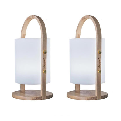 Lot de 2 Lanternes sans fil design scandinave poignée bois naturel LED blanc chaud/blanc dimmable WOODY H37cm