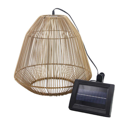 Natürliche böhmische Solar-Hängelampe im geflochtenen Korbstil warmweiße LED MAYA H39cm