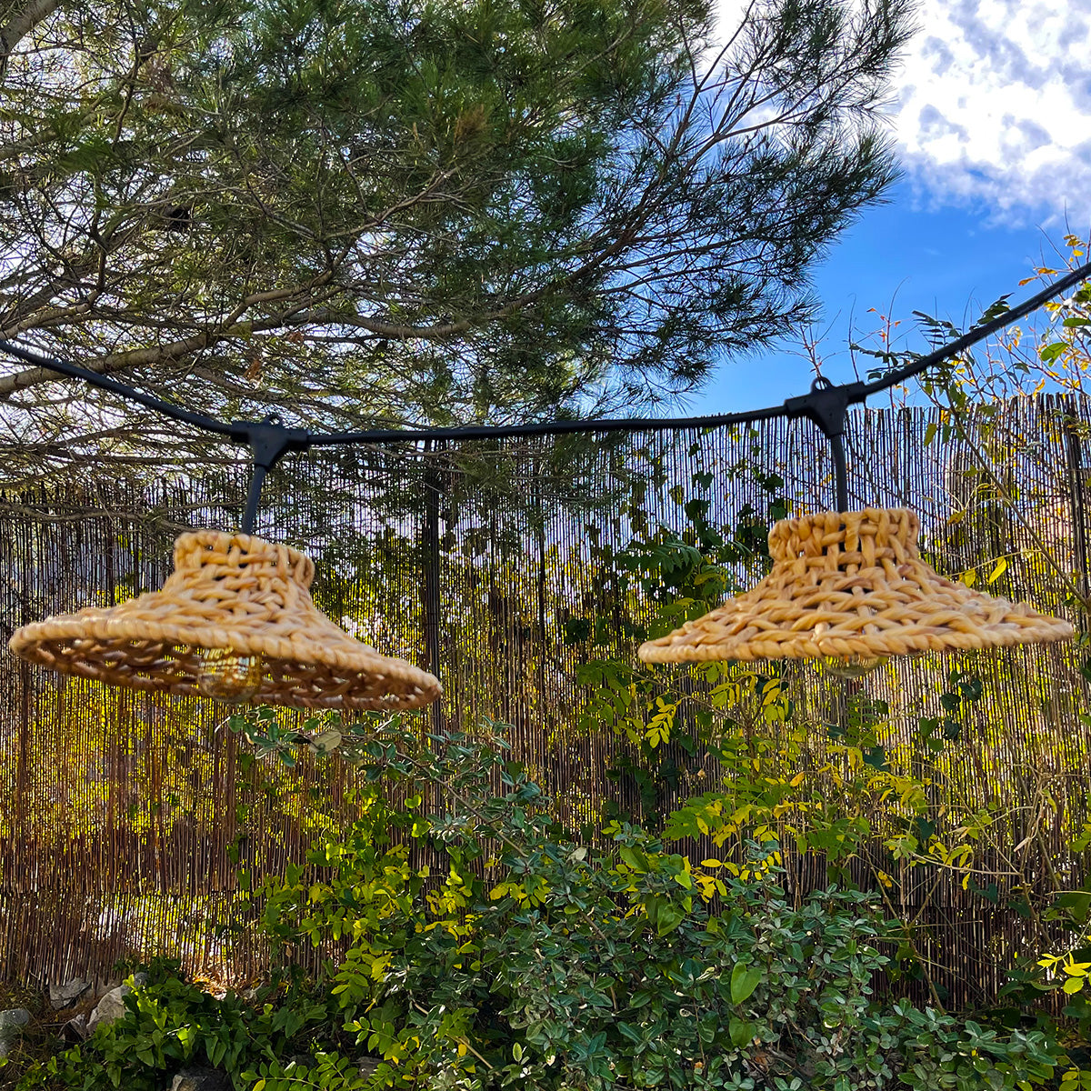 Außen anschließbare Lichterkette mit natürlichem Lampenschirm aus Wasserhyazinthe im Bohemian-Stil 7-Glühlampen E27-Fassung warmweiß LED MOOREA LIGHT CONNECTABLE 6m