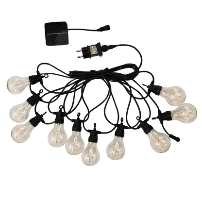 Guirlande lumineuse extérieur connectable 10 globes transparents LED blanc chaud PARTY CLEAR HYBRID 7.50m solaire et sur secteur